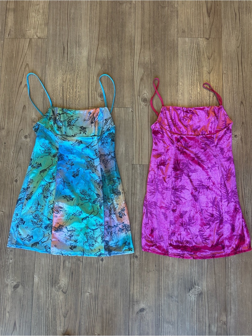 Urban Outfitters Satin Slip Dresses - Turquoise Zodiac & Fuchsia Palm Trees